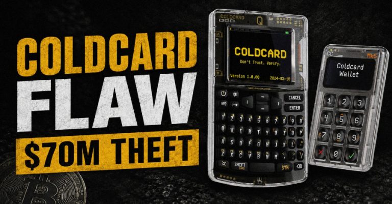 Coldcard Hardware Wallet Flaw Linked to $70 Million Bitcoin Theft in 41 Minutes